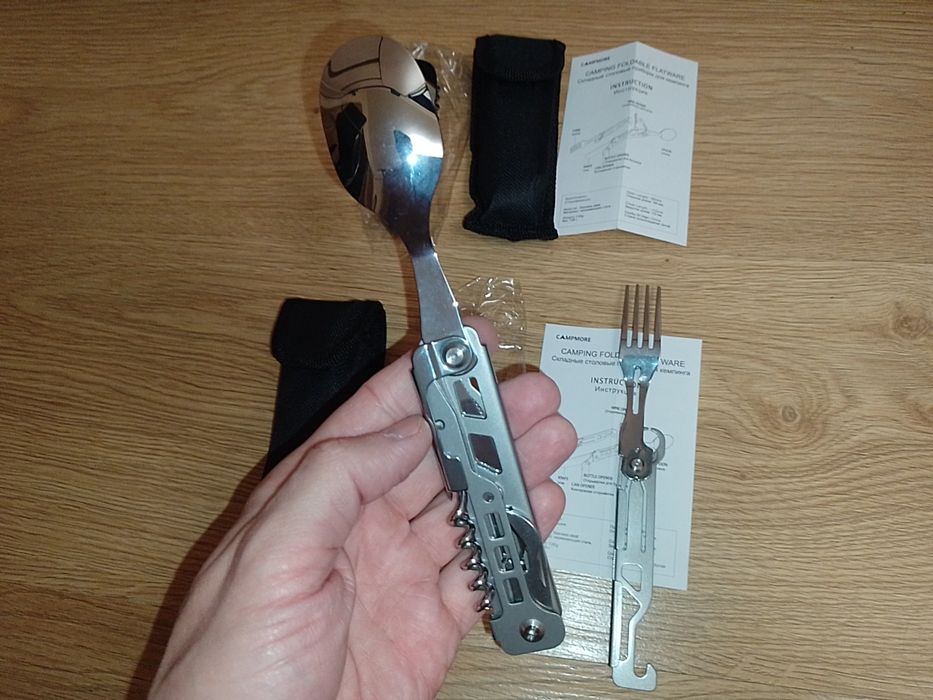 Мультитул 5в1: складной набор столовых приборов ложка/вилка/нож/штопор
