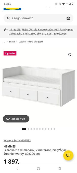 Łóżko Ikea hemnes