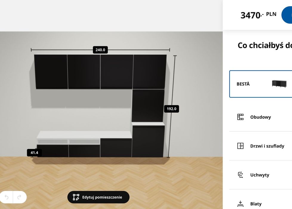 Ścianka RTV podwieszana . Meble do salonu . Ikea Besta 8 elementów