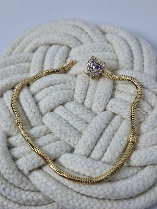 Złota 585 bransoletka żmijka typu Pandora 19 cm