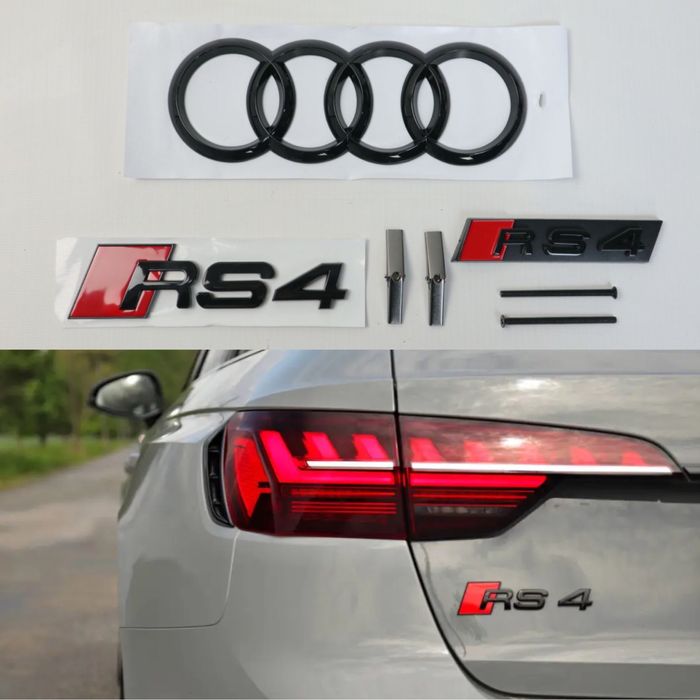 Эмблема шильдик лого кольца в решетку audi a4 rs4 черный глянец