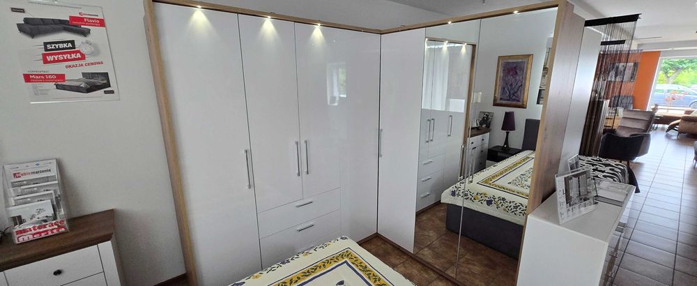 Duża szafa narożna 236x201 biały połysk / dąb  aristan