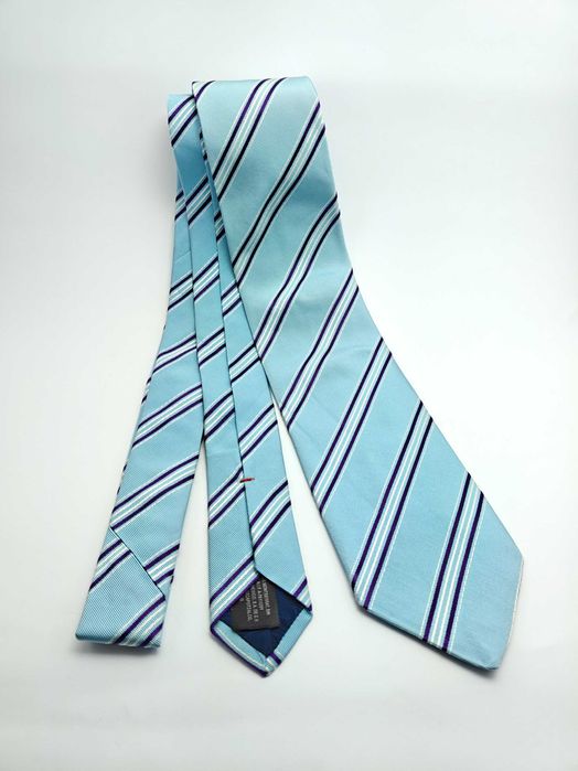 Massimo Dutti niebieski jedwabny bawełniany krawat w paski ady03