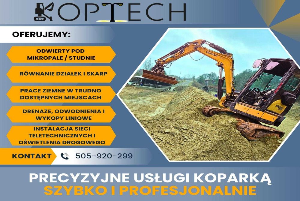 Sprytna Koparka minikoparka wykopy wiertnica równanie terenu skarpy