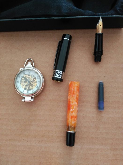 Conjunto relógio de bolso (corda) & caneta de aparo com tinta64286575038721124