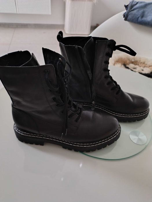 Trapery zimowe MARCO TOZZI Czarne trzewiki skórzane Nowe