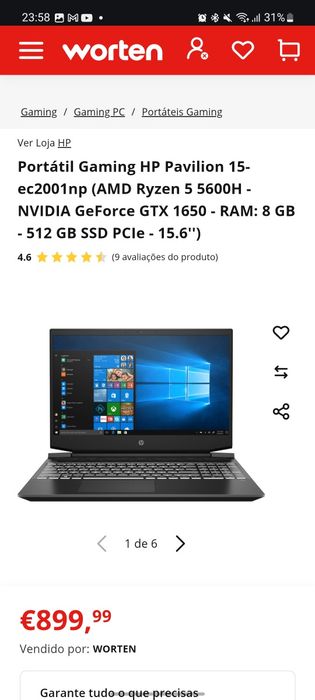 Laptop Hp pavillion gaming 15