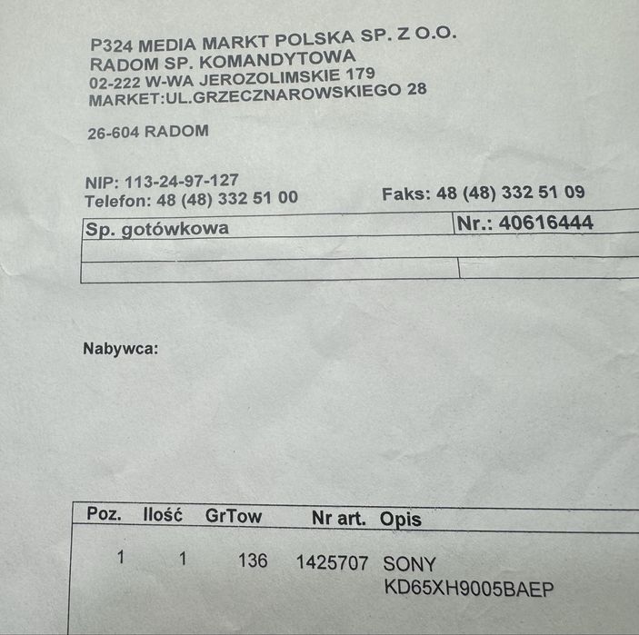 Telewizor SONY 65 cali - jak nowy ….