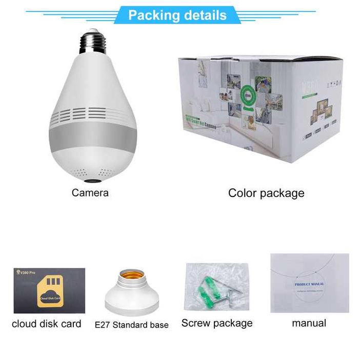 Lâmpada com camara de vigilância oculta detecção movimento WiFi Novo