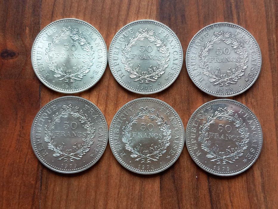 6 Moedas de 50 Francos França em prata