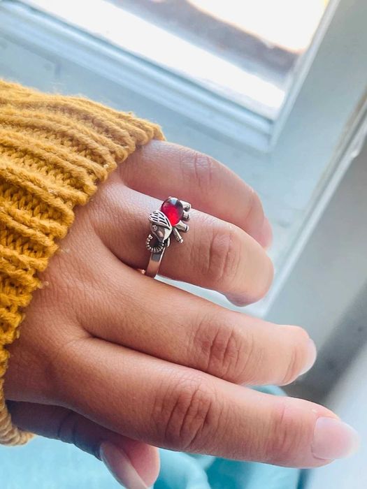 Pierścionek Czerwony Słonik Towarzysz regulowany otwarty love plate...