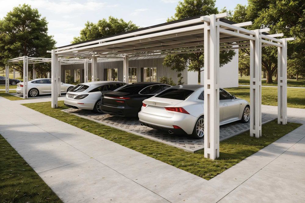 Pérgolas solares de design, para pátios, estacionamentos