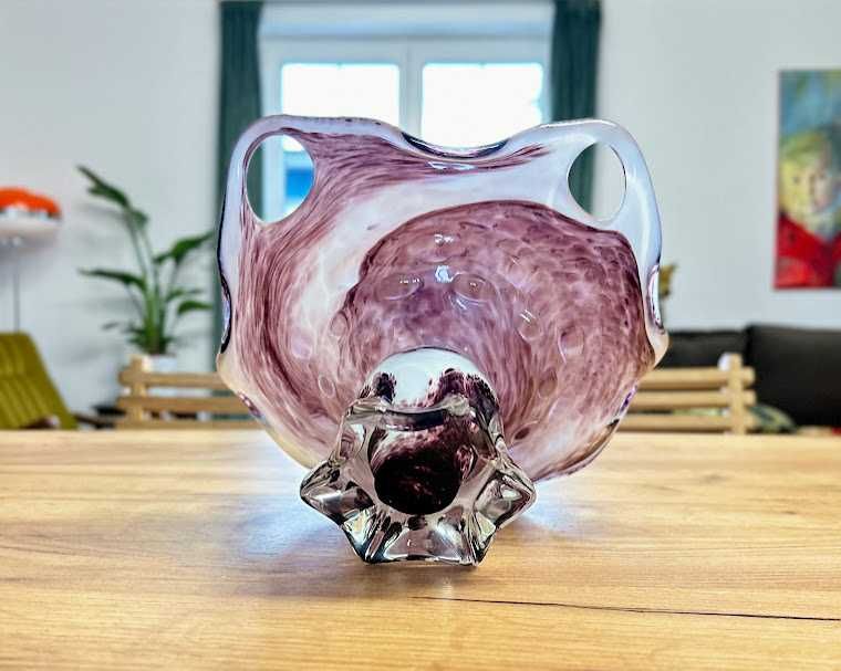 Patera misa na stopce 28cm szkło czeskie PRL Vintage styl Murano