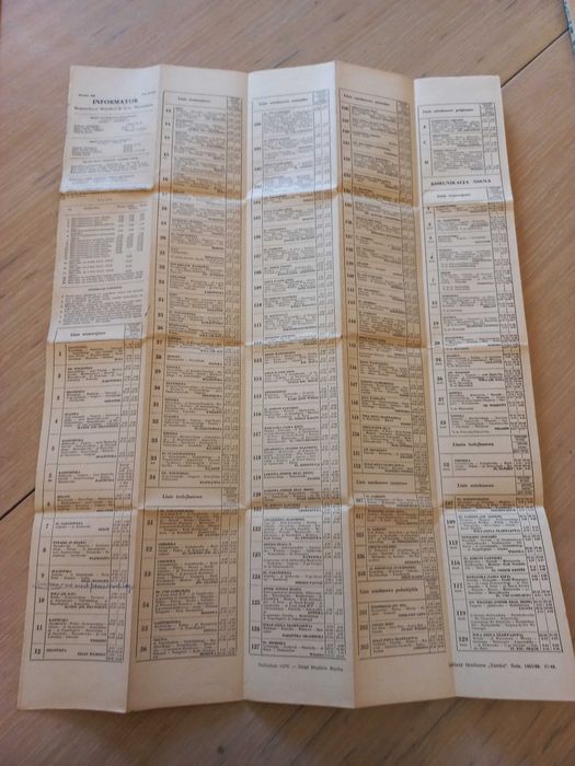 Mapa warszaway, informator komunikacyjny, spis ulic z 1955