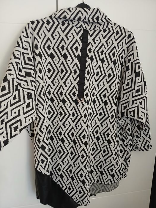 Bluza golf asymetryczna,wstawki ze skórki