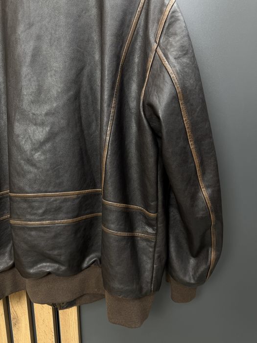 Aeronautica Militare Leather Flight Bomber Jacket Brown куртка бомбер шкіряна