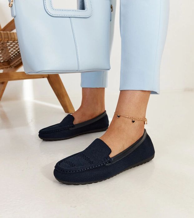 Granatowe materiałowe mokasyny Fiammetta