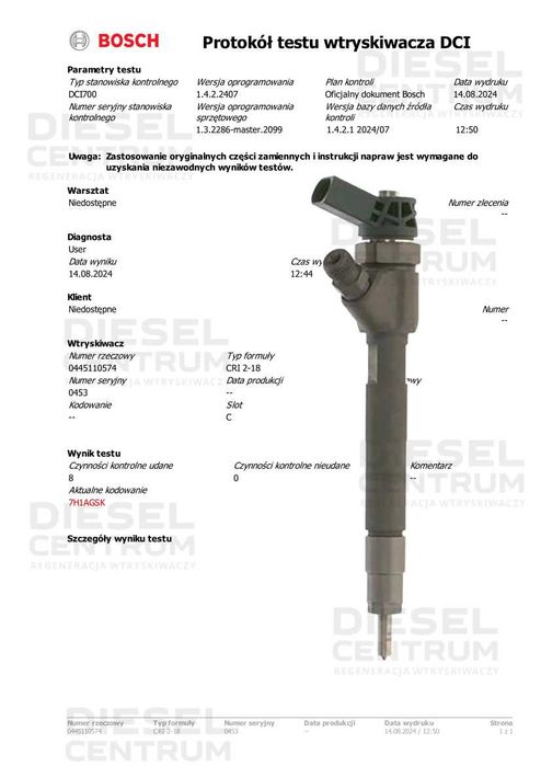 Wtryskiwacz BOSCH 0445.110.239 1.6 HDI TDCI Citroen Peugeot
