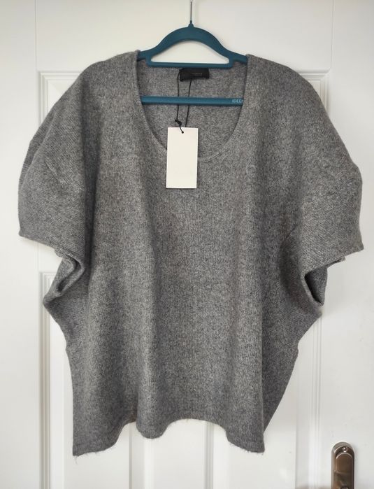 Zara - nowy szary sweter z fantazyjnym krótkim rękawem - M-L