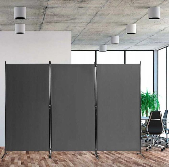 Parawan 3-panelowy szary 260 x 180 cm h