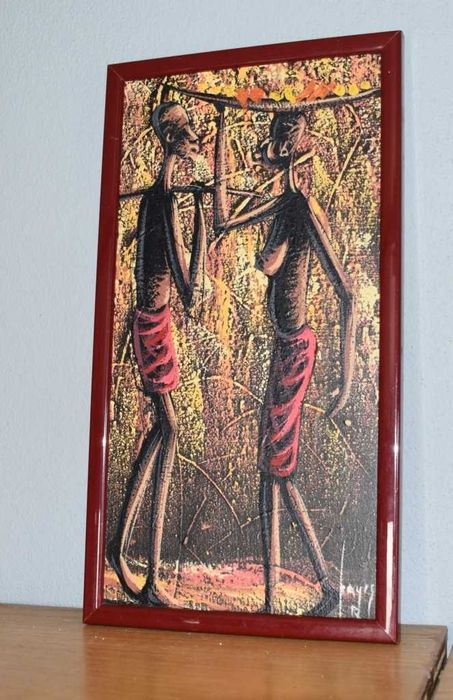 Quadro africano (Angola) pintado a tinta de óleo – Casal de Camponeses – 1997