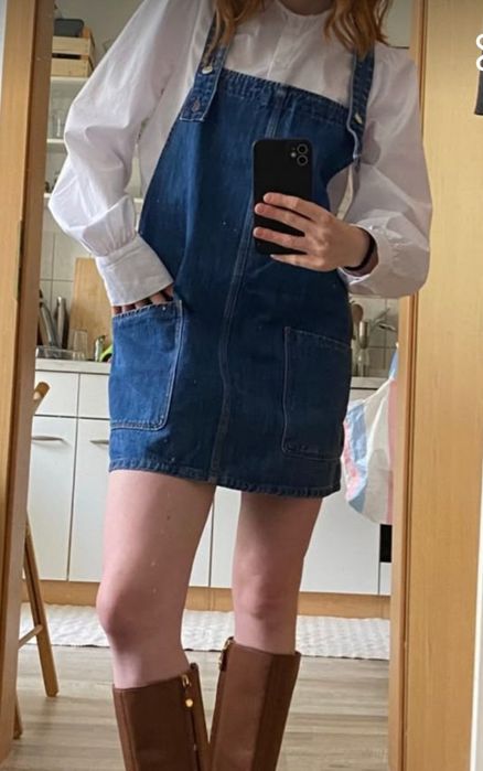 Ogrodniczki dżinsowa mini sukienka rozm S