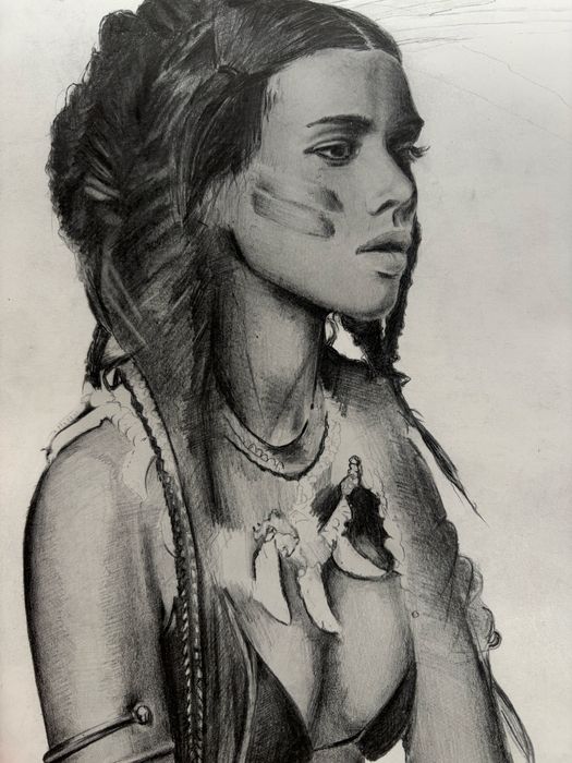 NURIA , oryginalny rysunek ołówkiem 2021r.,wymiary 30x42cm. Nowa niższa cena