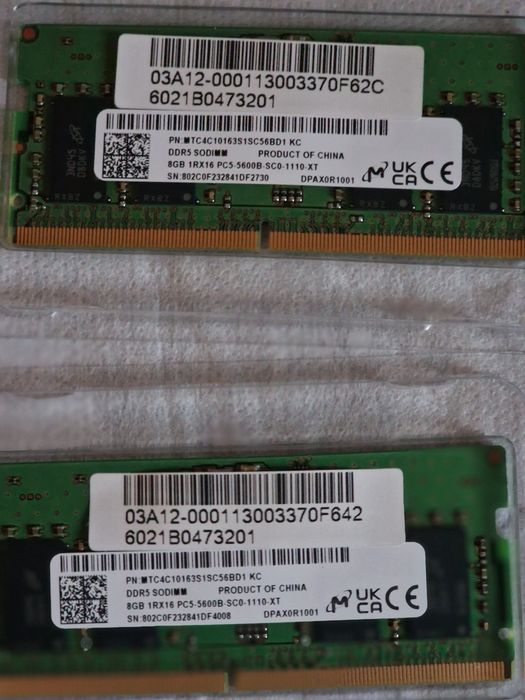 Оперативна пам'ять  Sodimm DDR5 8gb × 2 шт.