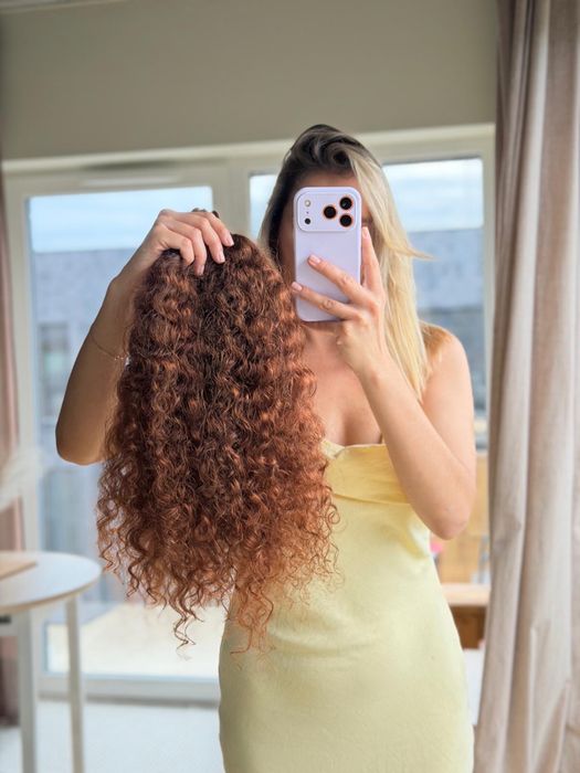 Wlosy dziewicze naturalne kasztanowe rude krecone afro