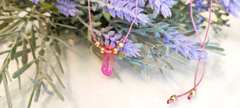 Naszyjnik/choker z kamieni naturalnych handmade, kwarc różowy