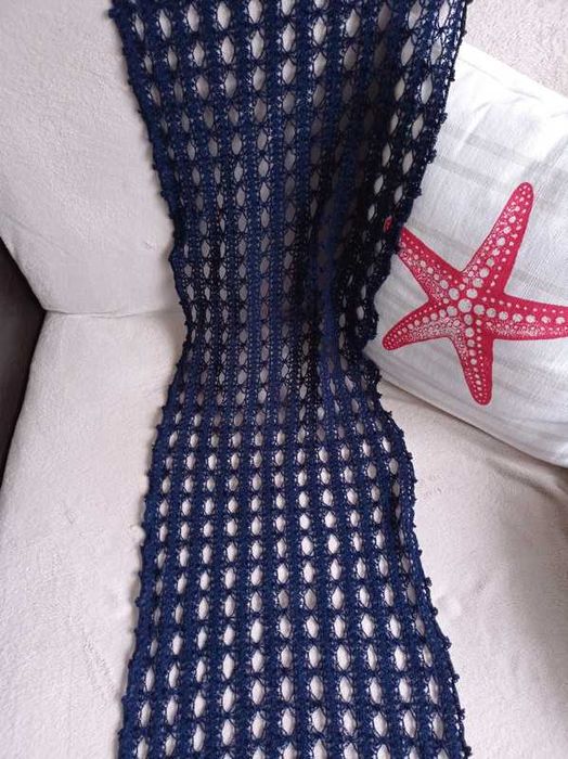 Nowy granatowy szalik ręcznie robiony, szal hand made kod110