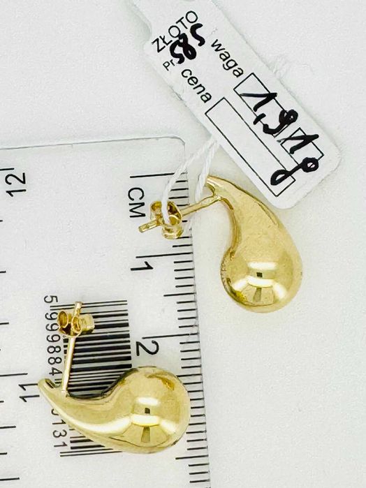 Złote kolczyki Kropelka Łezka na sztyft złoto pr. 585 waga 1,91 g 2 cm