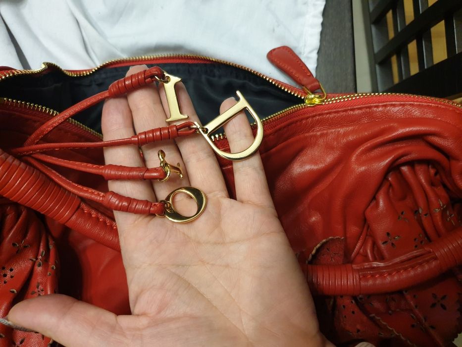Torba Dior Gypsy Ruffles torebka czerwona skóra naturalna skórzana