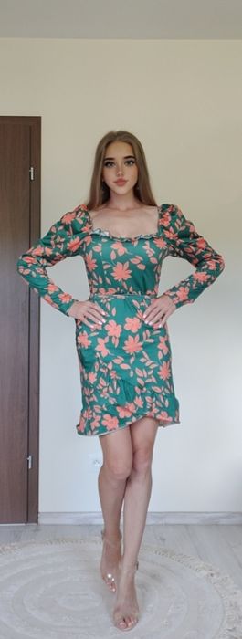 Sukienka zielono-pomarańczowa s