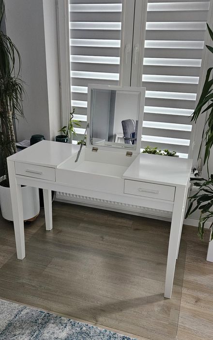 Solidna BIAŁA TOALETKA BIURKO 2w1 – 110cm –Podnoszone LUSTRO, Szuflada