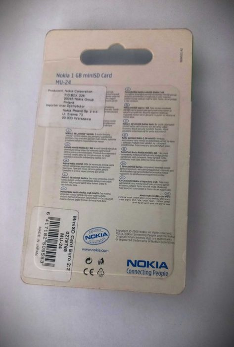 Oryginalna karta pamięci miniSD Nokia MU-24 pojemność 1GB