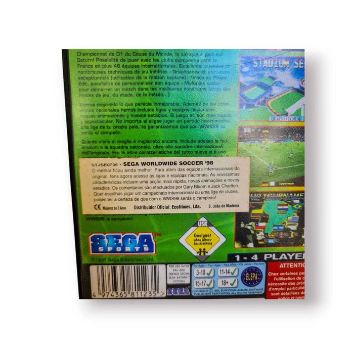 Jogo SEGA Worldwide Soccer ’98 Club Edition– SEGA Saturn (Completo,PT)
