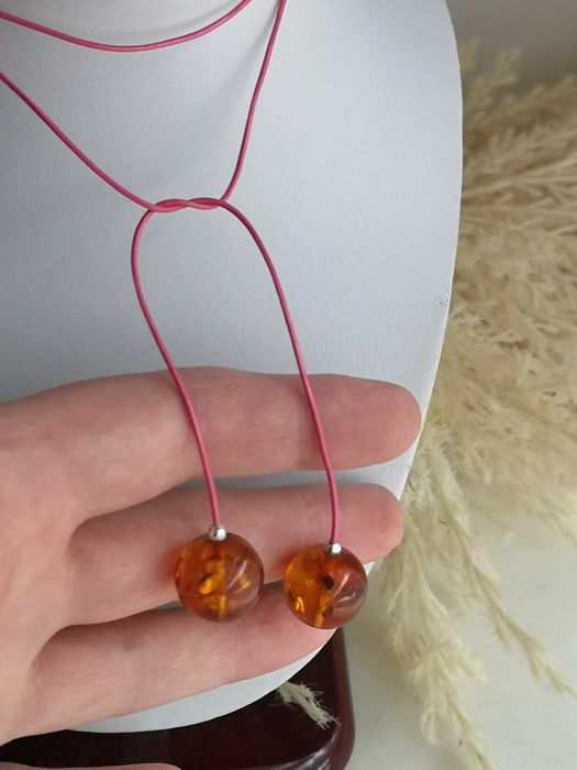 naszyjnik szalik z bursztynem