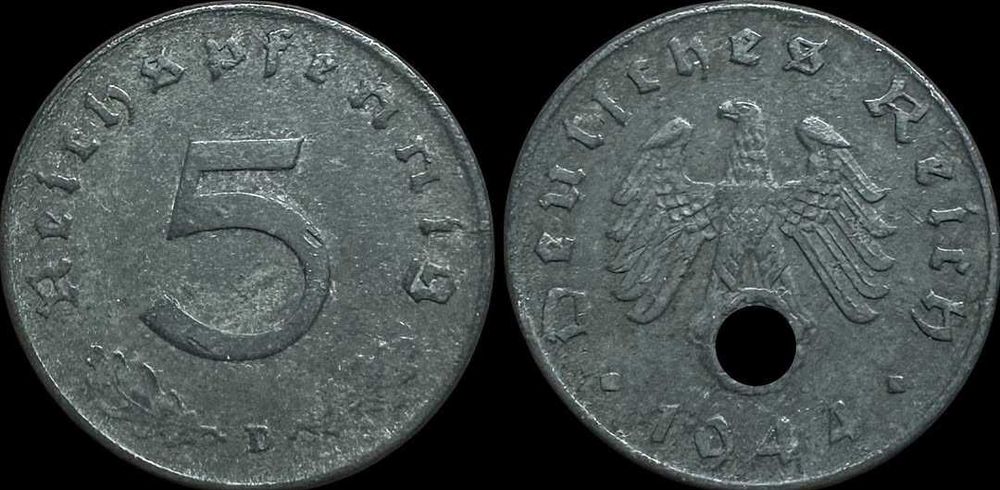 5 Reichspfennig - 1944 - Alemanha - Munique