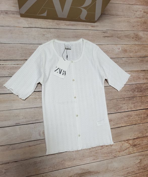 Біла блуза zara ажурна футболка для дівчинки р. 158-164