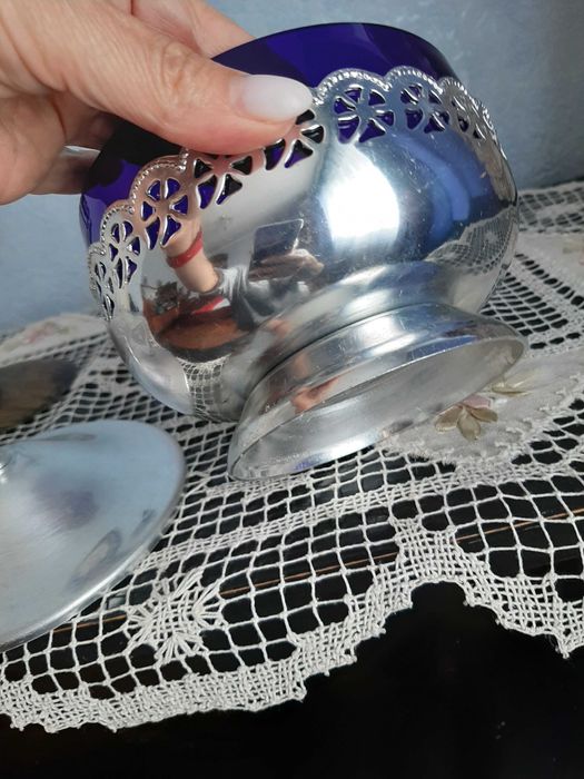 Цукерниця вінтажна.  Скло метал