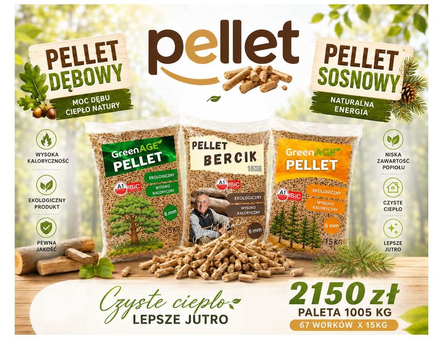 Ekologiczny PELLET Drzewny KLASA A1- Dębowy / Sosnowy Worki 15 KG - 1005KG
