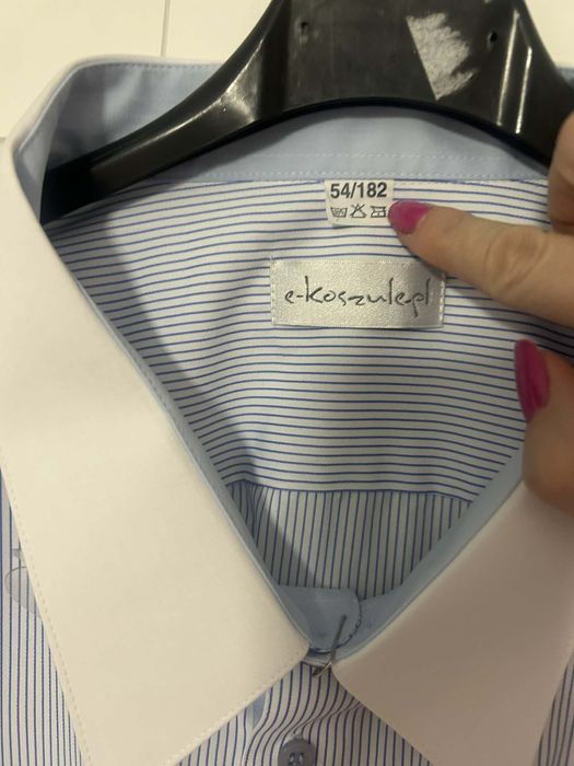 Koszula w paski niebieska biały kołnierzyk XL
