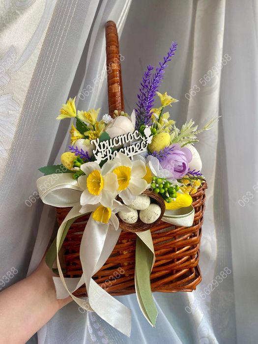 Прикраса на кошик ручна робота, декор на великодній кошик, пасхальний