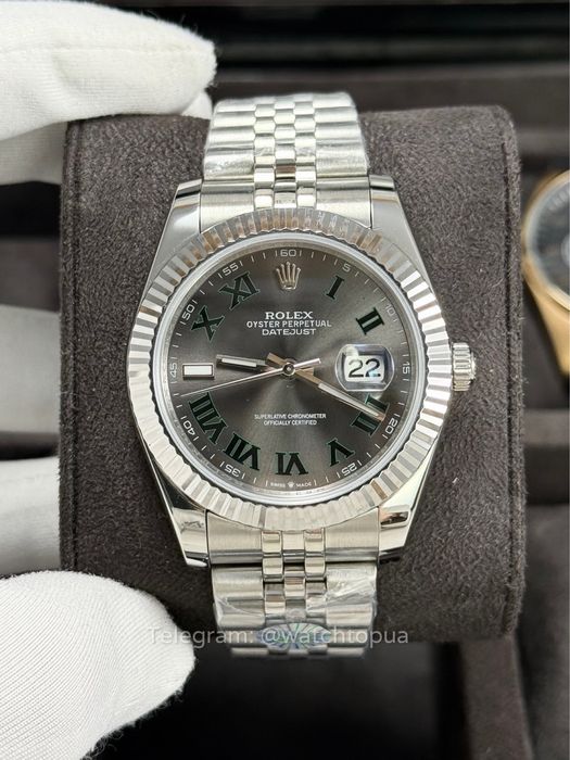 Годинник Rolex Datejust Wimbledon 41 Grey Dial Green Roman Ролекс