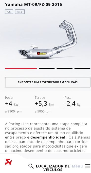 Ackrapovic Yamaha MT 09 / Tracer/ Xsr ( C/ NOVO. 1100KM)/