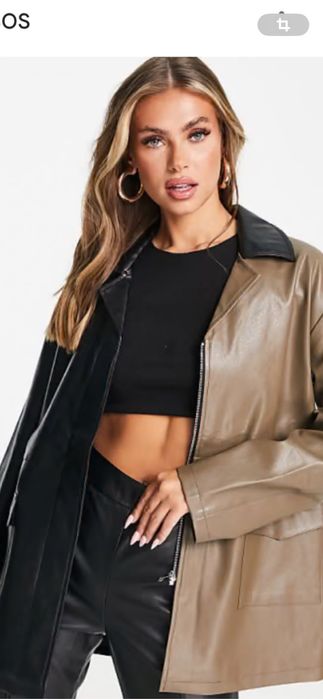 Двоколірна жіноча куртка з еко шкіри