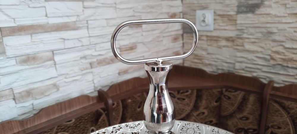 Patera dwupoziomowa kolor srebny, ażurowa ze wzorami 49cm/34cm