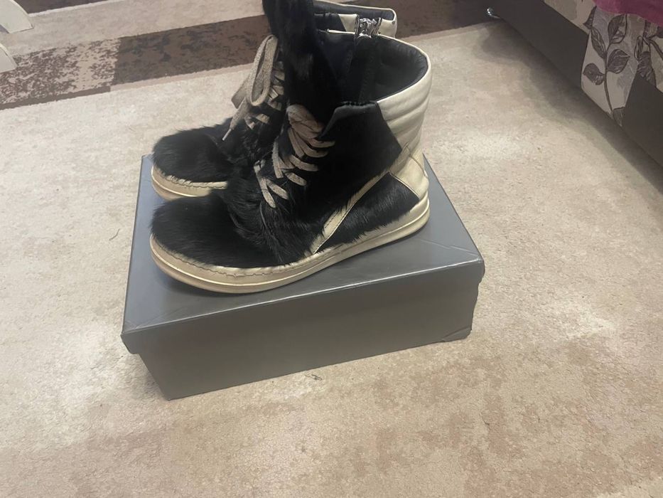 rick owens geobasket pony hair black