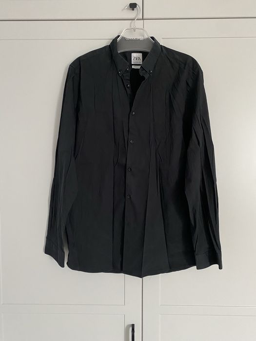 Czarna koszula męska Zara super slim fit XL gładka klasyczna